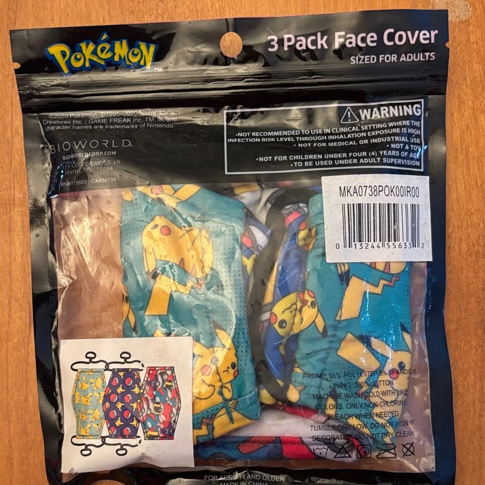Pokemon Pikachu Blue and Yellow Face Cover Set